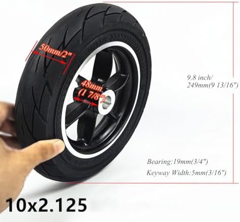 10×2.125 Wheelchair Rear Wheel Replacement, 1 Pair of 10inch Power Wheelchair Wheels, Solid Tires, Rubber Wheels, Walker Accessories