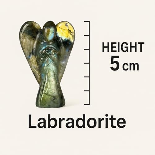 ANAYA AGATE Labradorite Angel Statue 2" Certified Gemstone Guardian Angel Natural Crystal Hand-Carved Angel Charms for Protection, Intuition, Spiritual Connection & Positive Energy Crystal Figurines