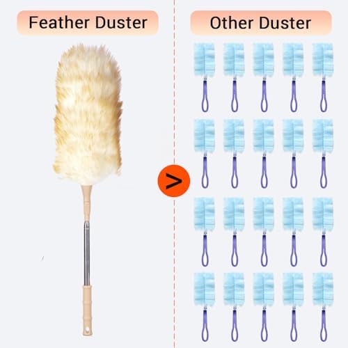 Cedenoo Lambswool Duster Extendable 22–55 Inch Natural Wool Duster with Flexible Head for Ceilings Furniture Blinds Electronics Washable Reusable