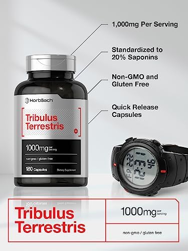 Horbaach Tribulus Terrestris for Men | 1000mg | 180 Capsules | Extract Supplement | Non-GMO and Gluten Free