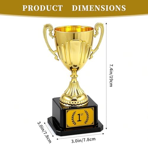 7.48" Gold Plastic Trophy Award with Pre-Attached 1st Place Label, Small Winner Cup for Kids Sports, Parties, School Competitions