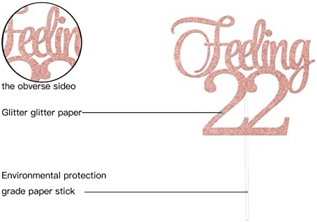 Feeling 22 Cake Topper,22nd Birthday Party Cake Decor,Hello 22,Cheers To Twenty-Two Years Old Birthday Party Decoration Supplies Rose Gold