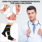 Nuanchu 3 Pairs Open Toe Zipper Compression Socks 20-30mmhg Zipper Compression Toeless Knee High Socks for Men Swelling Edema