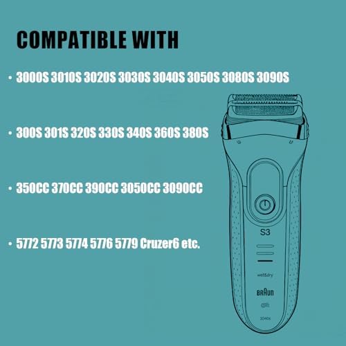 32B Shaver Head for Braun Series 3, Replacement Foil & Cutter Cassette Suitable for Braun Foil Shaver 3000s 3010s 3020s 3030s 3040s 3050cc 3070cc 3080s 3090cc 320 330 340 350cc [2 Pack]