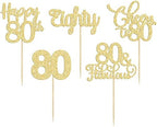30 Pack Happy 80th Birthday Cupcake Toppers Gold Glitter Eighty Cheers to 80 Years Old Birthday Cupcake Picks for Happy 80th Anniversary Party Cake Decorations