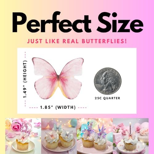 Edible Butterflies with Edible Glitter Kit - Wafer Paper Butterflies for Cakes - Cake Decorations - Cupcake Decorations - Cake Toppers (Variety Pack)