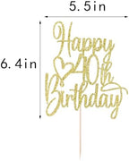 Gold Glitter Happy 40th Birthday Cake Topper - Cheers to 40 Years Cake Topper, 40 & Fabulous Cake Decoration for Hello 40th Birthday Anniversary Party Cake Decorations Supplies