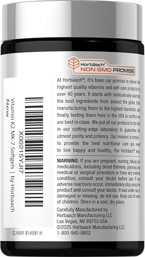 Horbäach Vitamin D3 K2 5000 iu | 100mcg MK-7 Complex | 180 Softgel Capsules | Non-GMO & Gluten Free Supplement