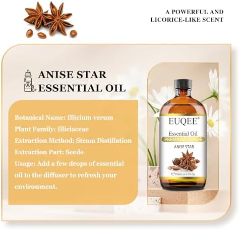 EUQEE Anise Star Essential Oil 4oz / 118ML Large Capacity Anise Star Essential Oil Pure & Premium Essential Oil with Glass Dropper for Candle Soap Making, Diffusers