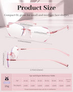 LUFF Rimless Reading Glasses for Women Blue Light Blocking,Stylish Lightweight Frameless Computer Readers Anti Eyestrain