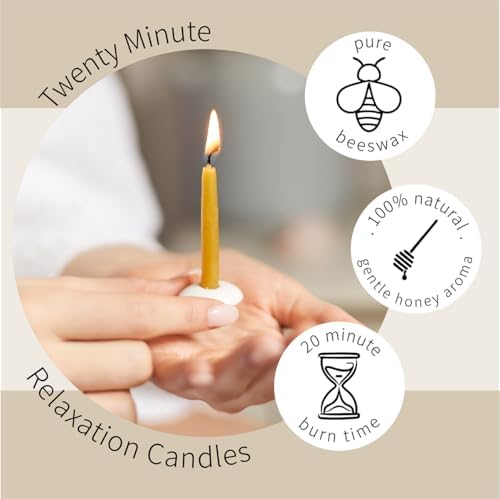 Signature Collection – Thank You Candle Set by Cotton & Grey – 12 Pure Beeswax Twenty Minute Candles with Ceramic Holder for Relaxation, Mindfulness and Well-Being