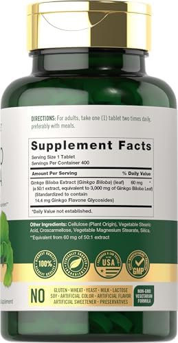 Carlyle Ginkgo Biloba | 400 Tablets | Non-GMO, Gluten Free Herbal Supplement