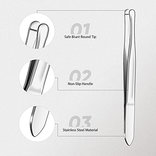 Honoson 3 Pieces Stainless Steel Round Tip Blunt Tip Tweezers Eyebrow Hair Removal Tweezers for Women Makeup Cosmetic Tool Blunt Tips Tool