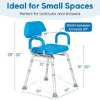 Padded Shower Chair and Bath Chair with Armrests and Back, Comfortable Deluxe Shower Chair for Inside Shower and Bathtub for Elderly and Seniors Safety, Adjustable Height, Institutional Quality, Blue