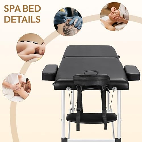 Yaheetech Massage Tables Portable Massage Bed Aluminium Height Adjustable Facial Salon Tattoo Bed with Non-Woven Bag, 22 inch Width Black