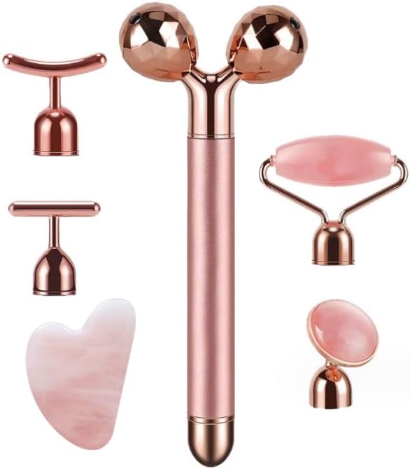 7pcs Facial Jade Roller and Gua Sha Kit, 100% Natural Jade Stone Face Massager for Skin Tightening, Dark Circles, Skin Rejuvenation, Wrinkle Remover, Men and Women Massage Tool Gift Set