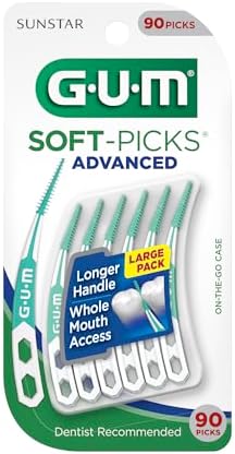 GUM Soft-Picks Advanced, Dental Picks for Teeth Cleaning and Gum Health, Disposable Interdental Brushes with Convenient Carry Case, Dentist Recommended Dental Picks, 90ct (4pk) 360 Total