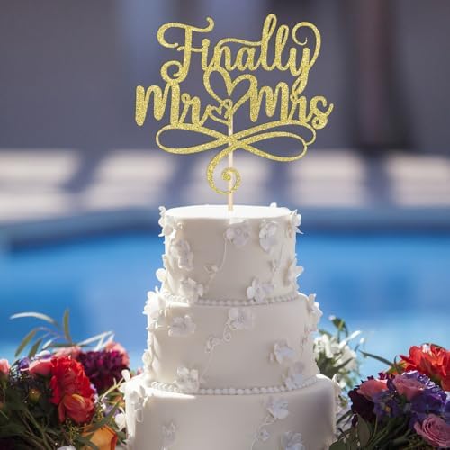 Finally Mr&Mrs Wedding Cake Topper-Fun Mr and Mrs Cake Decorations,Elegant Cake Topper For Wedding Anniversary, Romantic Wedding Party Decorative Cake Toppers