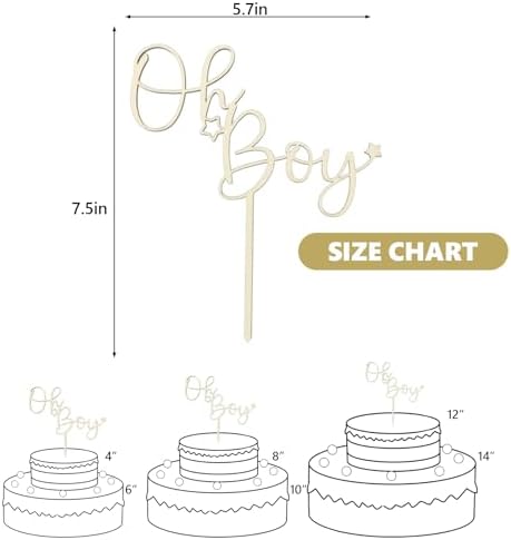 Oh Boy Wooden Cake Topper for Baby Shower, Gender Reveal, It's a Boy Party Cake Decorations Supplies