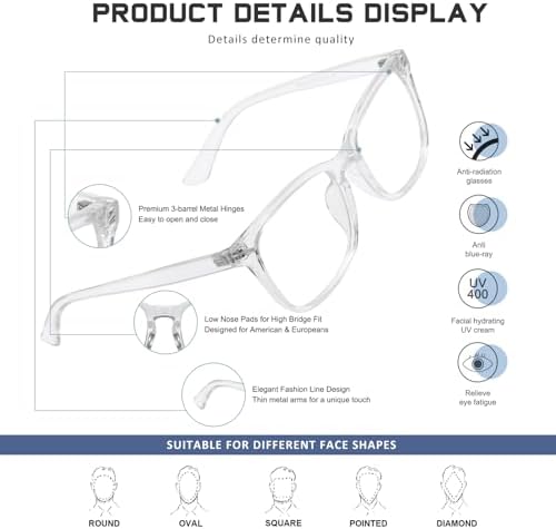 Reading Glasses for Women Men - Blue Light Blocking UV Filter Readers, Anti Eyestrain Eyeglasses