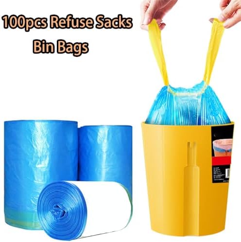 TopHomer 100 Pcs Blue Thickened Drawstring Rubbish Tip Refuse Sacks Garbage Bags with Point-Break Design for Indoor & Outdoor Use (45 * 50cm)
