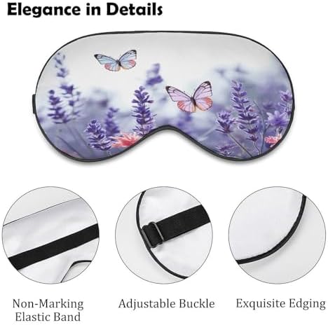 Lavender Flower Background with Butterflies And Flowers Sleep Mask Eye Mask for Sleeping Breathable Blackout Sleeping Masks with Adjustable Strap Soft Eye Cover Comfortable Blindfold Eyeshade for Nigh