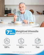 Adaptive Utensils (4-Piece Set) Weighted 7 Oz Each- Weighted Utensils for Hand Tremors and Parkinson's Patients - Weighted Silverware for Hand Tremors, Weighted Spoons