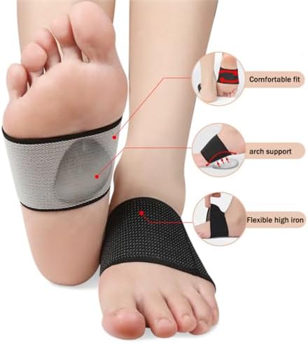 Arch Support Bands, 2 Pairs Copper Arch Support Relief Plus Braces Sleeves with Gel Pad for Plantar Fasciitis Relief, Foot Orthotic Compression Bands for Flat Feet, Fallen Arches, Arch Pain (S, Black)