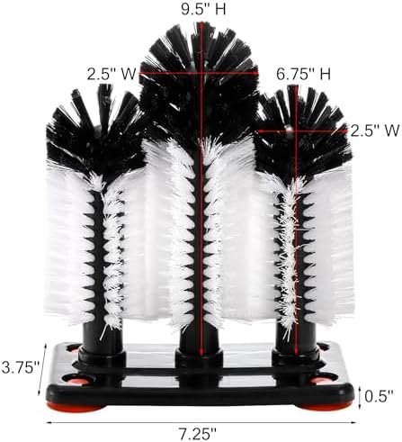 Yesland Water Bottle Cleaning Brush with Suction Base, 3 Head Removable Nylon Bristle Glass Cup Washer Brush Cleaner for Long Leg Cup, Beer Cup, Red Wine Glass, Bar, Kitchen, Sink, Home Tools