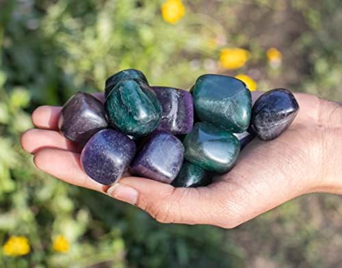 800+ Carat, 13 Pcs Multi Fluorite Tumbled Stones and Crystals Set for Chakra Reiki Crystals Polished Stones Gemstones and Crystals Tumble for Gift Size: 20-25 mm by Crocon