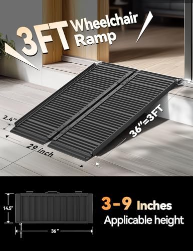 Black Aluminum Ramp 3FT, With Non-Slip Surface Wheelchair Ramp, Folding Portable Wheelchair Ramps for Home Steps,Scooter Ramp for Car, Stairs, Doorways, Curbs, 800 LBS Weight Capacity, 28.3" W x 36''L