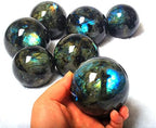 Natural Labradorite Sphere Rock Quartz Crystal Ball Healing Ornament Specimen + Pedestal (65-70mm)