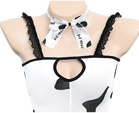 JasmyGirls Womens Sexy Maid Cosplay Lingerie Furry Milk Cow Costume Kawaii Anime Bikini Set Mini Leopard Bra and Panty Outfit (White3)