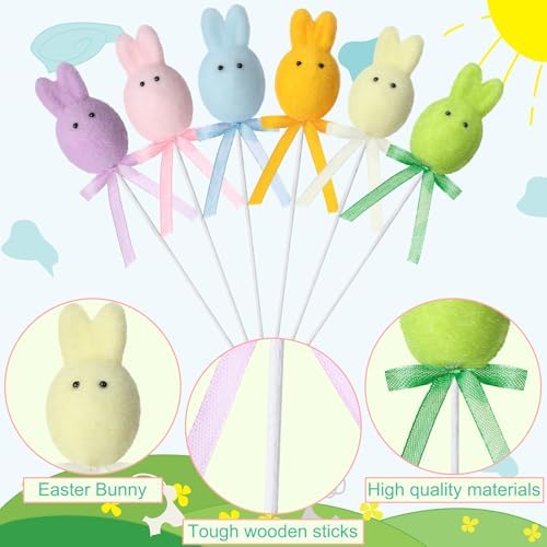 FineCheer 24 Pcs Easter Bunny Picks Faux Foam Easter Egg Picks Decorative Mini Pastel Egg Stems 7" Tall for Spring Basket Bouquets Floral Arrangement Centerpiece Wreath Party Decorations
