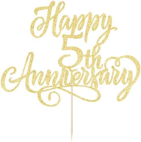 Golden Glitter Happy 5th Anniversary Cake Toppers, Wedding Anniversary Party Decorations, 5th Wedding Anniversary, Company Anniversary Party, Birthday Party Decorations