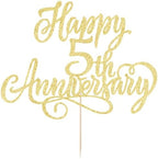 Golden Glitter Happy 5th Anniversary Cake Toppers, Wedding Anniversary Party Decorations, 5th Wedding Anniversary, Company Anniversary Party, Birthday Party Decorations
