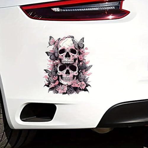 2 PCS Gothic Skull Butterfly Vinyl Decals - Waterproof Removable Stickers for Car, Truck, Motorcycle,Laptop, Bumper - Dark Aesthetic Decorative Sticker (A-216)