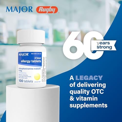 Major 4 Mg Allergy Tablets - Chlorpheniramine Maleate 4-Hour Allergy Medicine - Antihistamine for Relief of Sneezing, Itchy Watery Eyes, Itchy Throat, and Runny Nose - 100 Count (1 Pack)