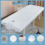 Premium Reusable Massage Table Sheets Bed Cover 75 x 31.5 Inches with Face Hole, Fitted Table for Master Massage, Mat for Esthetician, Waterproof, Oilproof, Machine Washable (White, 75 x 31.5 Inches)