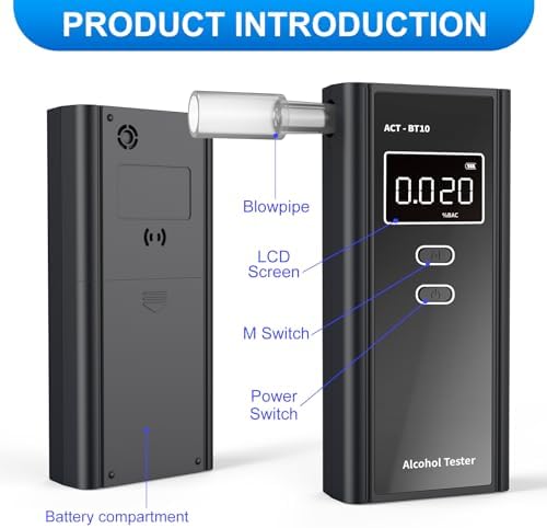 Homealexa Breathalyzer for Alcohol, Portable Alcohol Tester with Digital BAC Display, High Accuracy Sensor, 3-5s Fast Test, Personal Breathalyzer with 10 Mouthpieces for Home Party Use