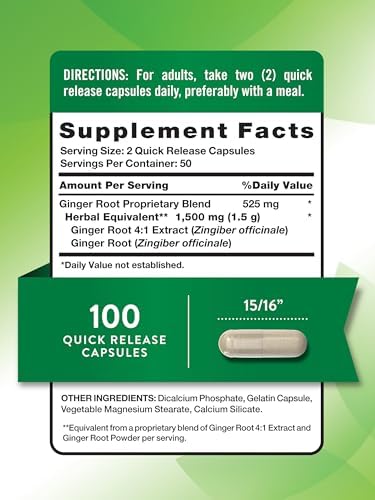 Nature's Truth Ginger Root Capsules | 100 Count | from Ginger Root Extract | Non-GMO and Gluten Free Supplement