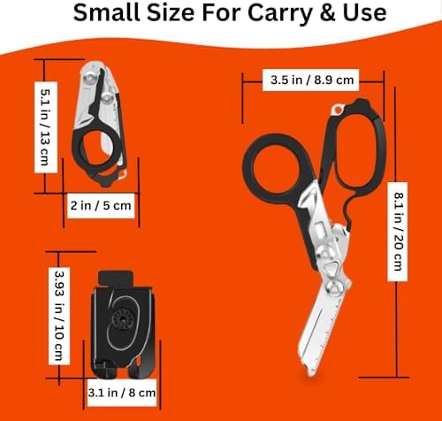 6 in 1 Multifunctional Trauma Shears Foldable with Strap Cutter | Heavy Duty Stainless Steel Emergency Response Shears | Survival Shears With Holster | Medical Trauma shears Tactical | Black