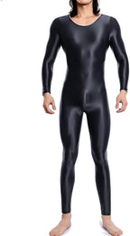 Mens Oil Shiny Full Body Suit Long Sleeves Sexy Bodysuit Stretch Adult Costume Tight Onesie