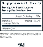 Vital Nutrients Vitamin B12 1000mcg - Vegan - Methylcobalamin for Metabolism, Cognitive & Nervous System Health* - High-Potency B12 Supplement - Gluten, Dairy, Soy Free - 100 Capsules