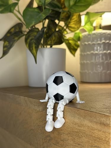 Soccer Ball Buddy Figurine with Articulated Legs, Decorative Sports Collectible, Desktop Shelf Decor, White and Black, Unique Gift for Soccer Enthusiasts