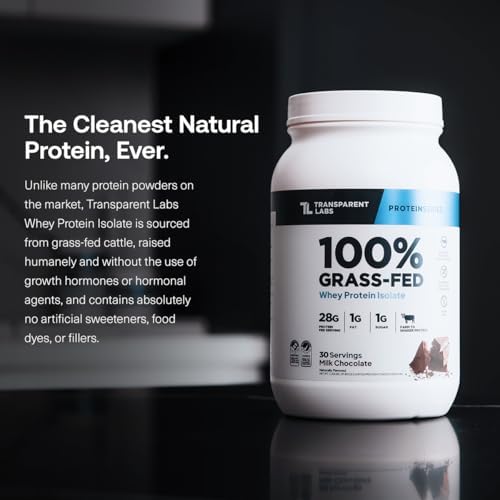 Transparent Labs Grass-Fed Whey Protein Isolate - Natural Flavor, Gluten Free Whey Protein Powder w/ 28g of Protein per Serving & 9 Essential Amino Acids - 30 Servings, Strawberry Milkshake