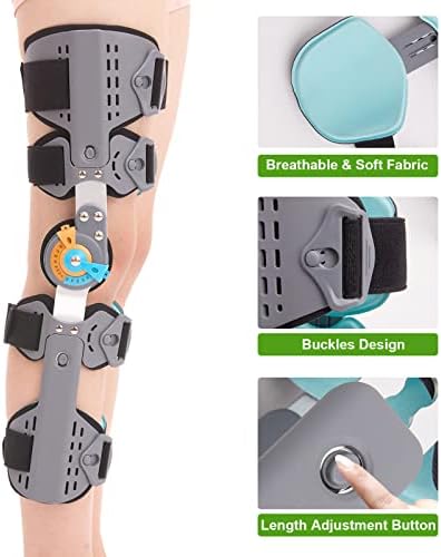 Hinged Knee Brace ROM Post Op Knee Immobilizer Adjustable Knee Immobilizer Support with Side Leg Stabilizers for Men and Women for Meniscus Tear, Arthritis, ACL, PCL, Osteoarthritis, Orthopedic Rehab