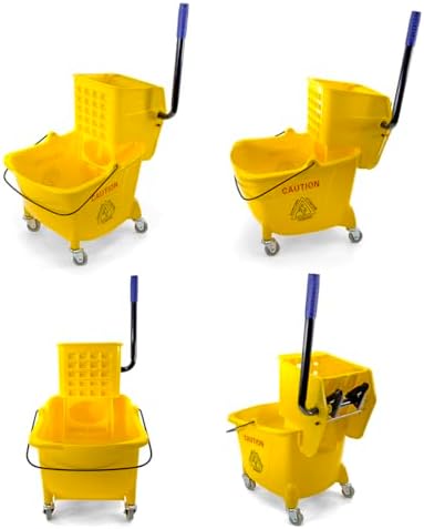 Mop Bucket 25 Quart | Side Press Wringer | 4 Wheels 2" | Yellow
