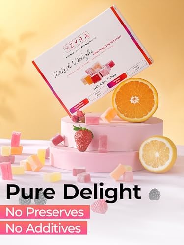 ZYRA Turkish Delight - 8.8oz - Woman Owned Brand - Luxury with Assorted Fruit - Rose, Strawberry, Raspberry, Blackberry, Lemon, Orange - Authentic Premium Lokum Confectionery - Gifts for Everyone
