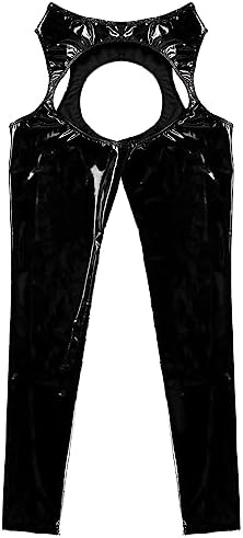 Womens Wet Look Leather Cutout Pantyhose Thigh-High Shiny Metallic Suspender Tights Leggings